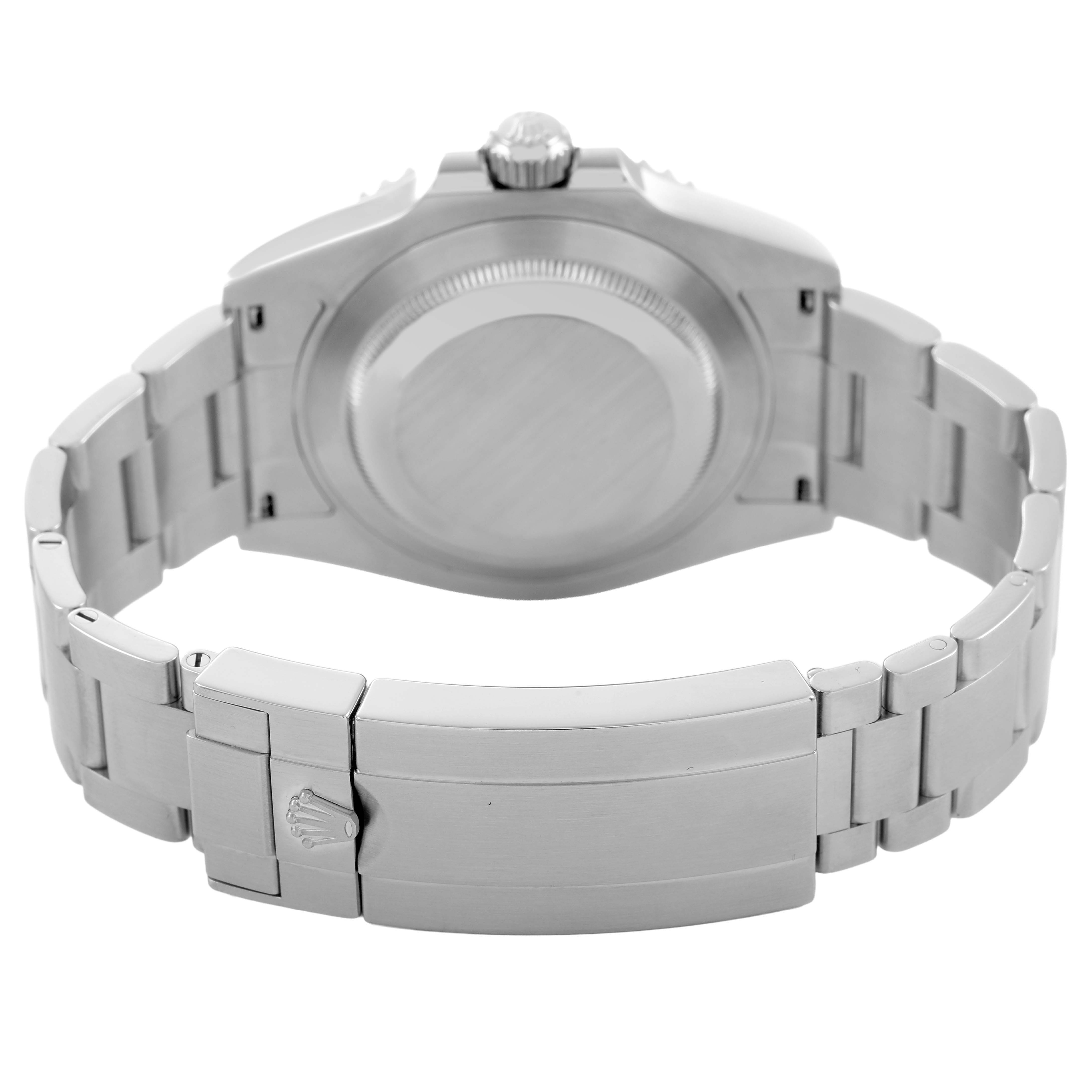 The image shows the back and bracelet clasp of a Rolex Submariner 126610LN Men's Stainless Steel Black Dial watch.