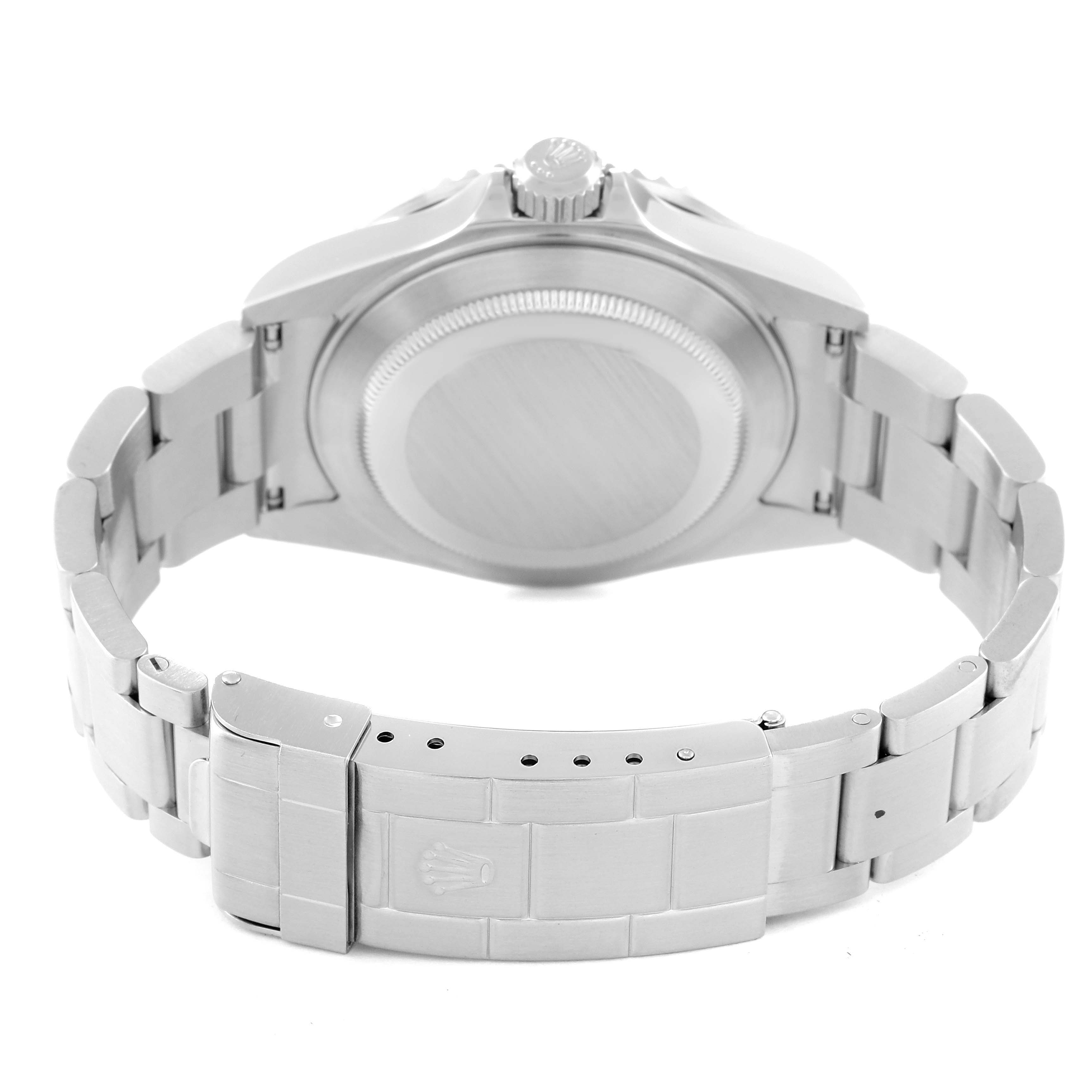 The image shows the back case and bracelet of a Rolex Submariner 16610 Men
s Stainless Steel Black Dial 16610 Men
s Stainless Steel Black Dial watch, viewed from the rear angle.