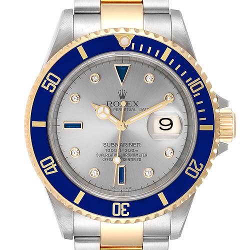 Photo of Rolex Submariner Steel Gold Slate Diamond Sapphire Serti Mens Watch 16613