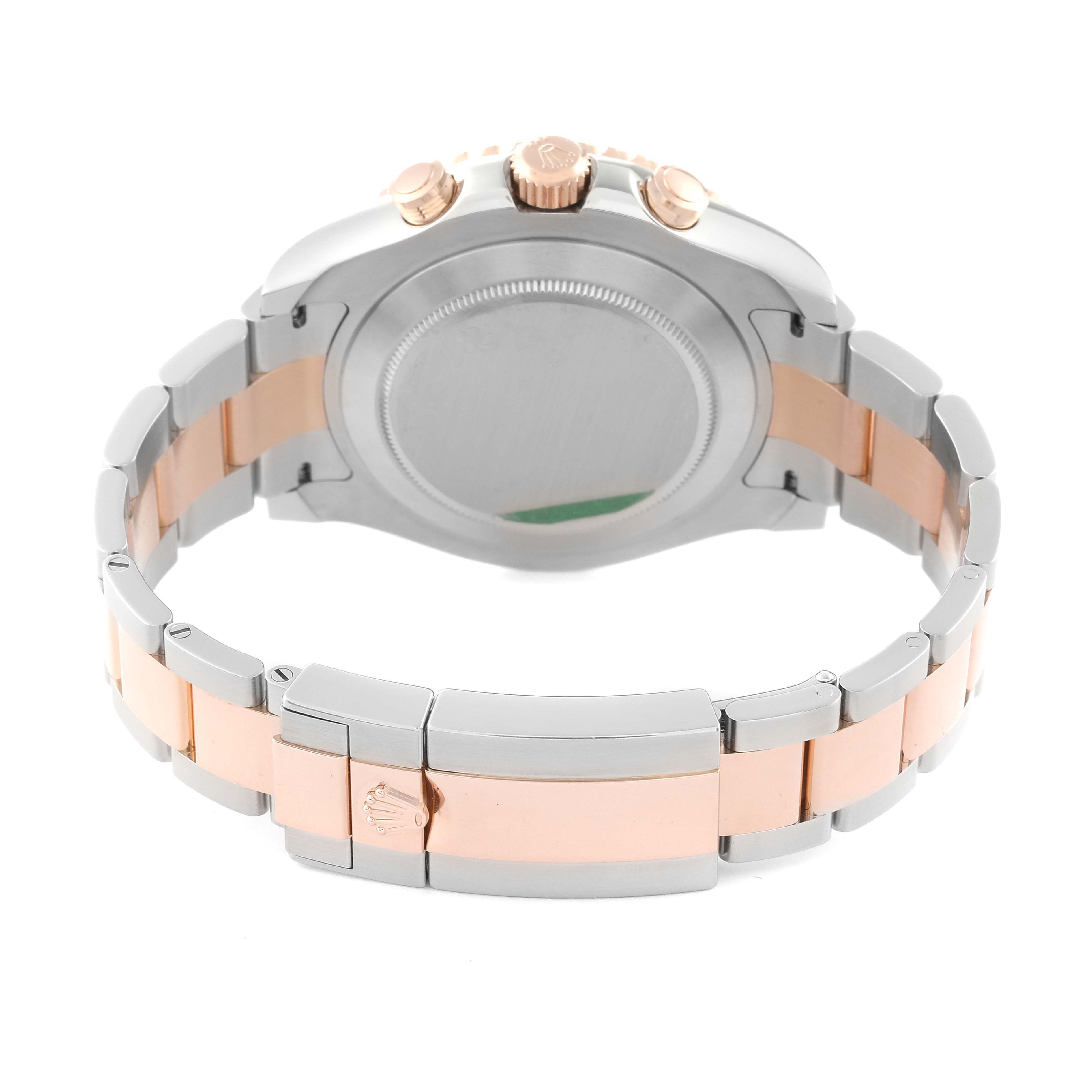The image shows the back and clasp of a Rolex Yacht-Master 116681 Men's Steel and Gold (two tone) White Dial 116681 Men's Steel and Gold (two tone) White Dial watch, highlighting the two-tone bracelet and crown.