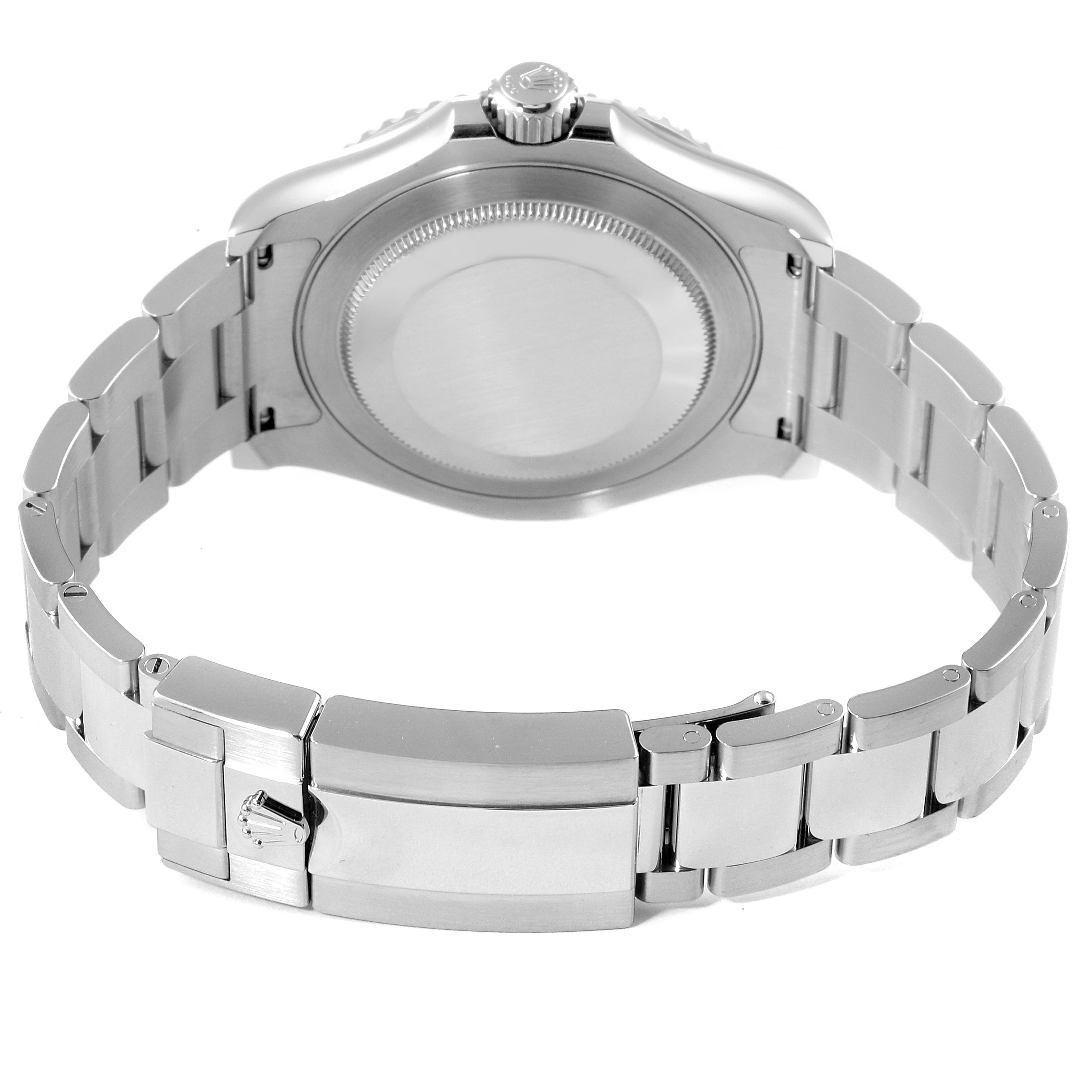 This image shows the back of a Rolex Yacht-Master 126622 Men
s Stainless Steel Blue Dial 126622 Men
s Stainless Steel Blue Dial watch, focusing on the case and bracelet clasp.