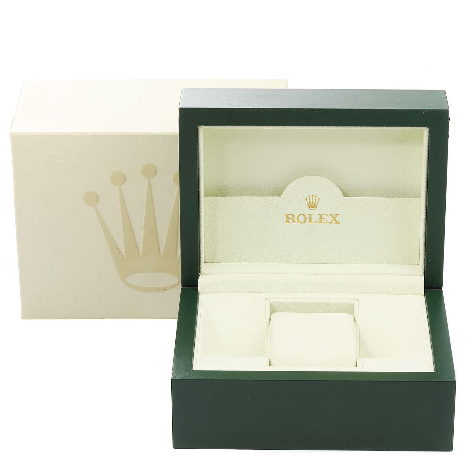 This image shows an open Rolex Datejust 279174 Women's Stainless Steel Pink Dial 279174 Women's Stainless Steel Pink Dial watch box with the inner and outer parts visible.