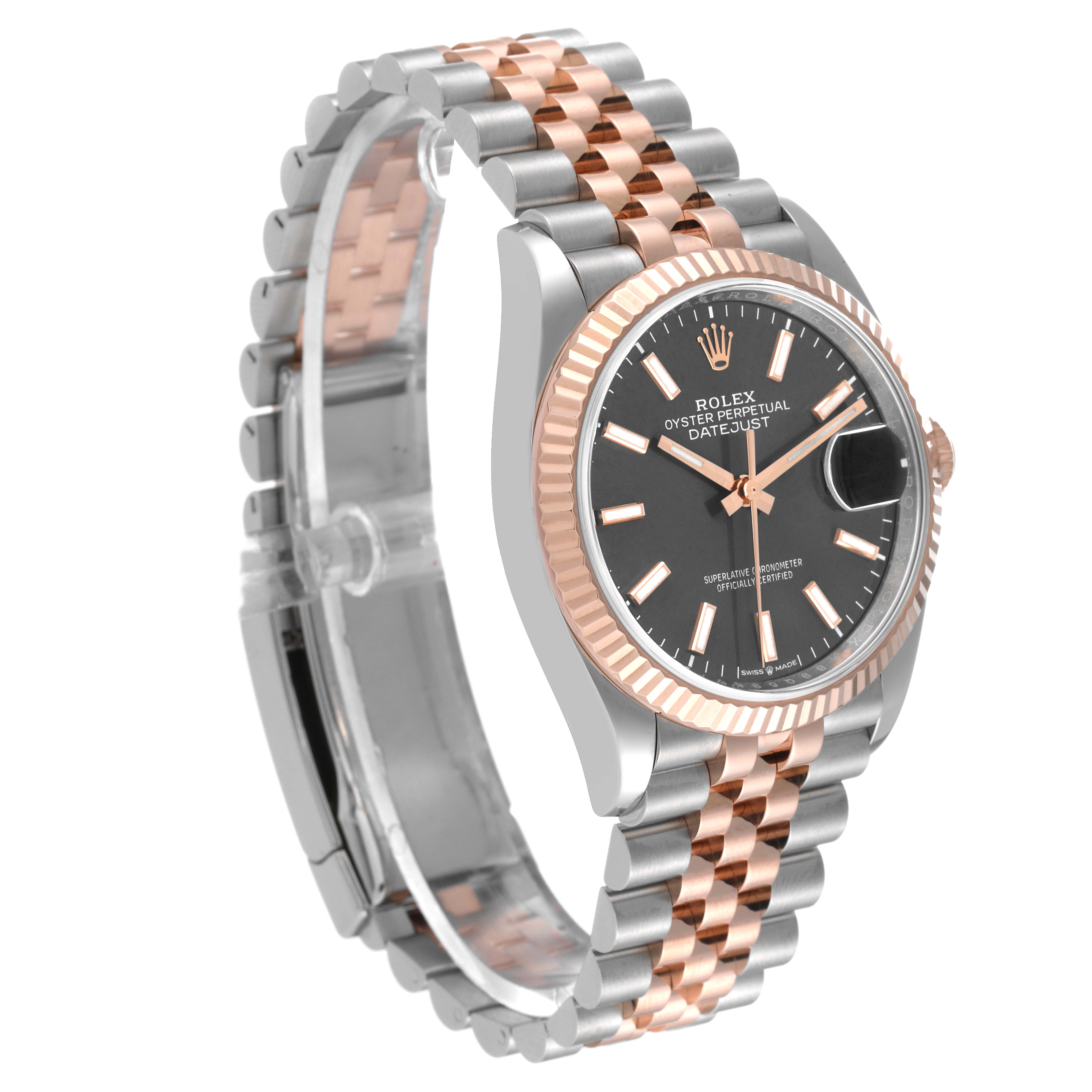 The image shows a side angle of the Rolex Datejust 126231 Men's Steel and Gold (two tone) Grey Dial 126231 Men's Steel and Gold (two tone) Grey Dial model watch, highlighting the dial, bezel, and two-tone metal bracelet.