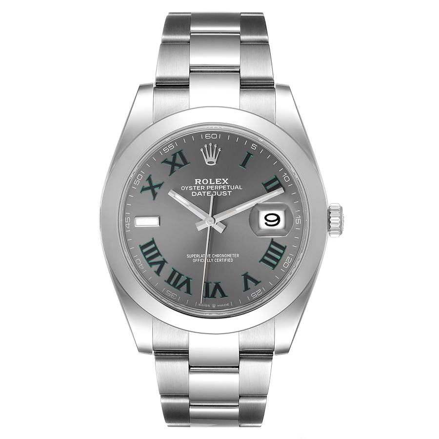 Rolex Datejust 41 Grey Green Wimbledon Dial Steel Mens Watch 126300 Box Card SwissWatchExpo