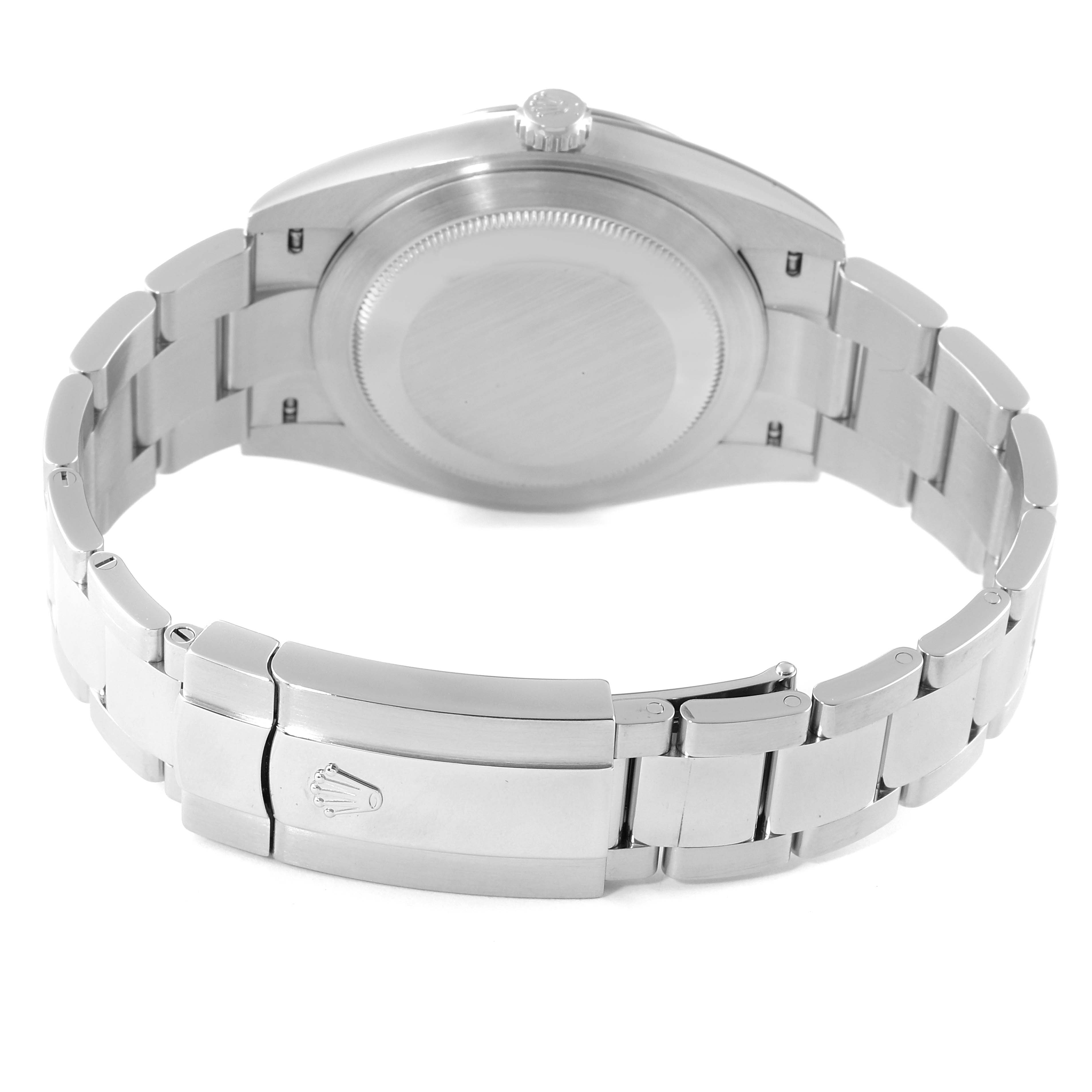 The image shows the back view of a Rolex Datejust 41 126300 Men's Stainless Steel Grey Dial 126300 Men's Stainless Steel Grey Dial watch, including its stainless steel case and bracelet with a clasp.