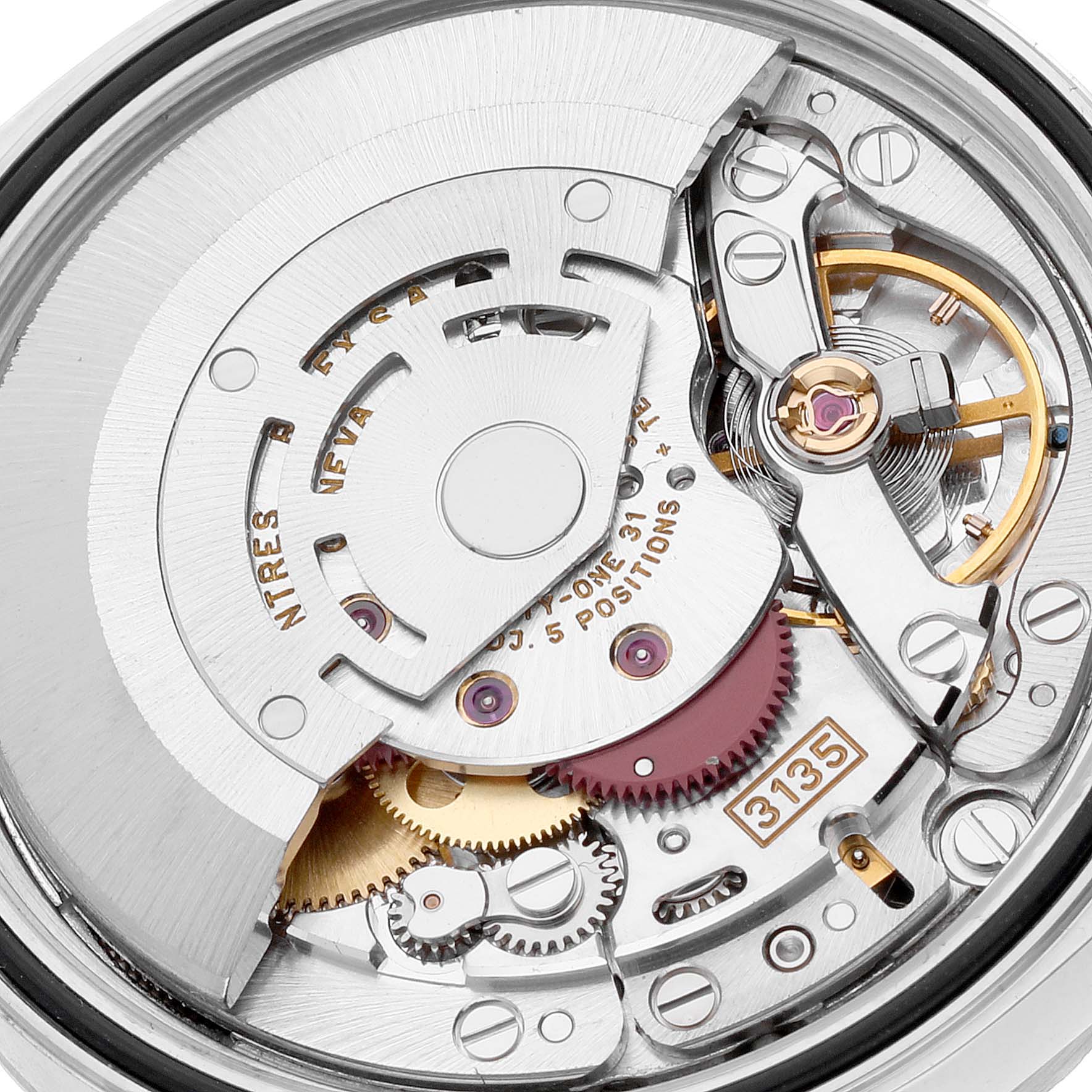 This image shows an internal close-up of the movement mechanism of a Rolex Datejust 16220 Men's Stainless Steel Black Dial 16220 Men's Stainless Steel Black Dial watch.