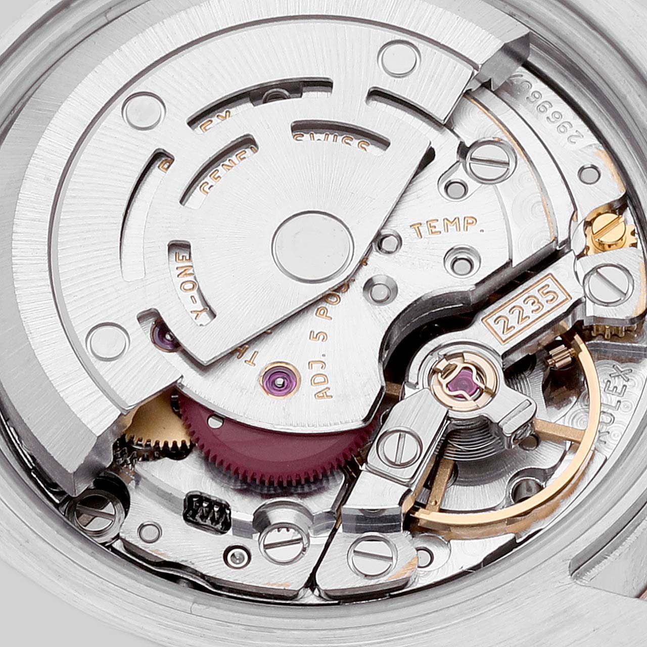 This image shows the movement mechanism inside a Rolex Datejust 179171 Women's Steel and Gold (two tone) Silver Dial 179171 Women's Steel and Gold (two tone) Silver Dial watch, viewed from the back.