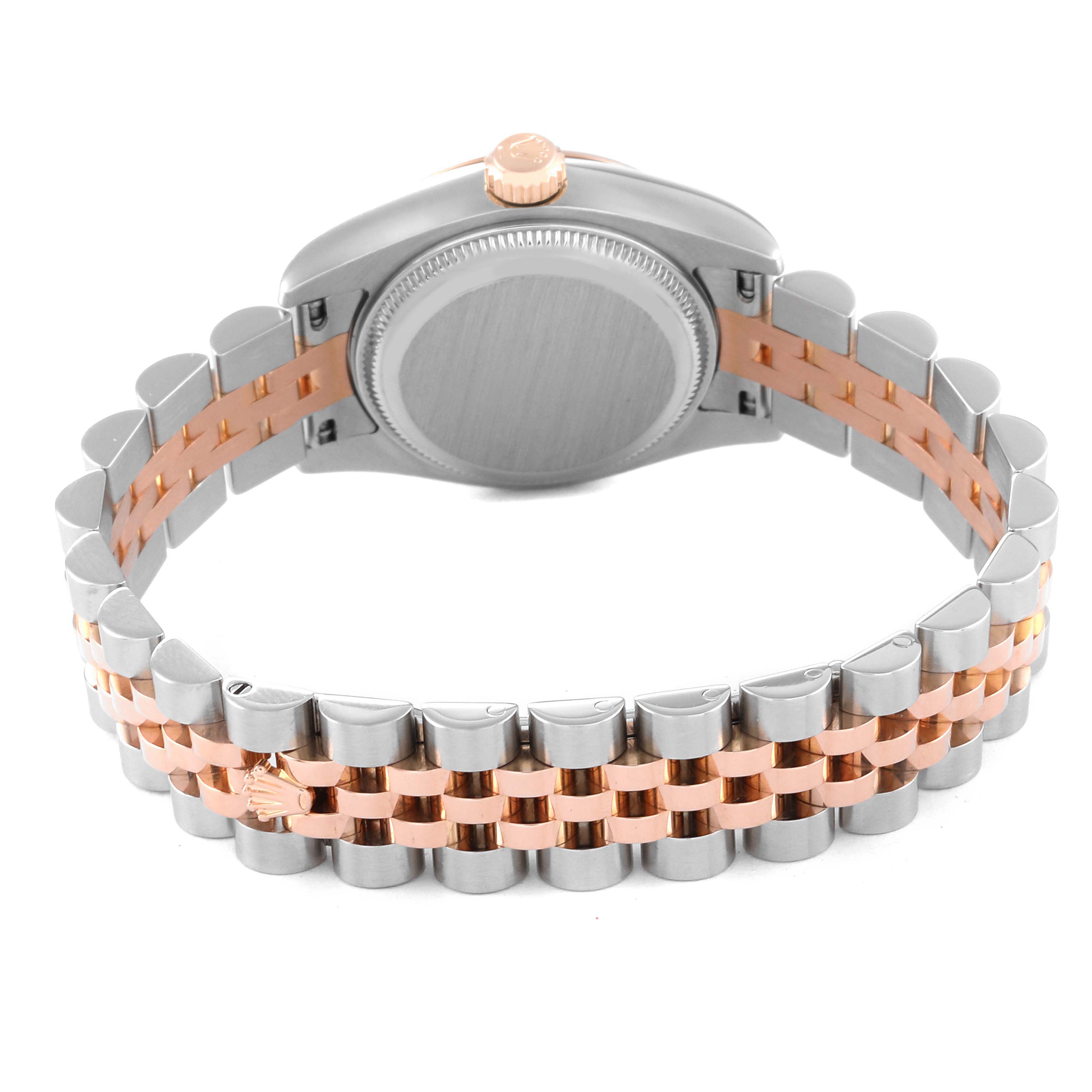 The image shows the back view of a Rolex Datejust 179171 Women's Steel and Gold (two tone) Silver Dial 179171 Women's Steel and Gold (two tone) Silver Dial watch, highlighting the two-tone Jubilee bracelet and case back.