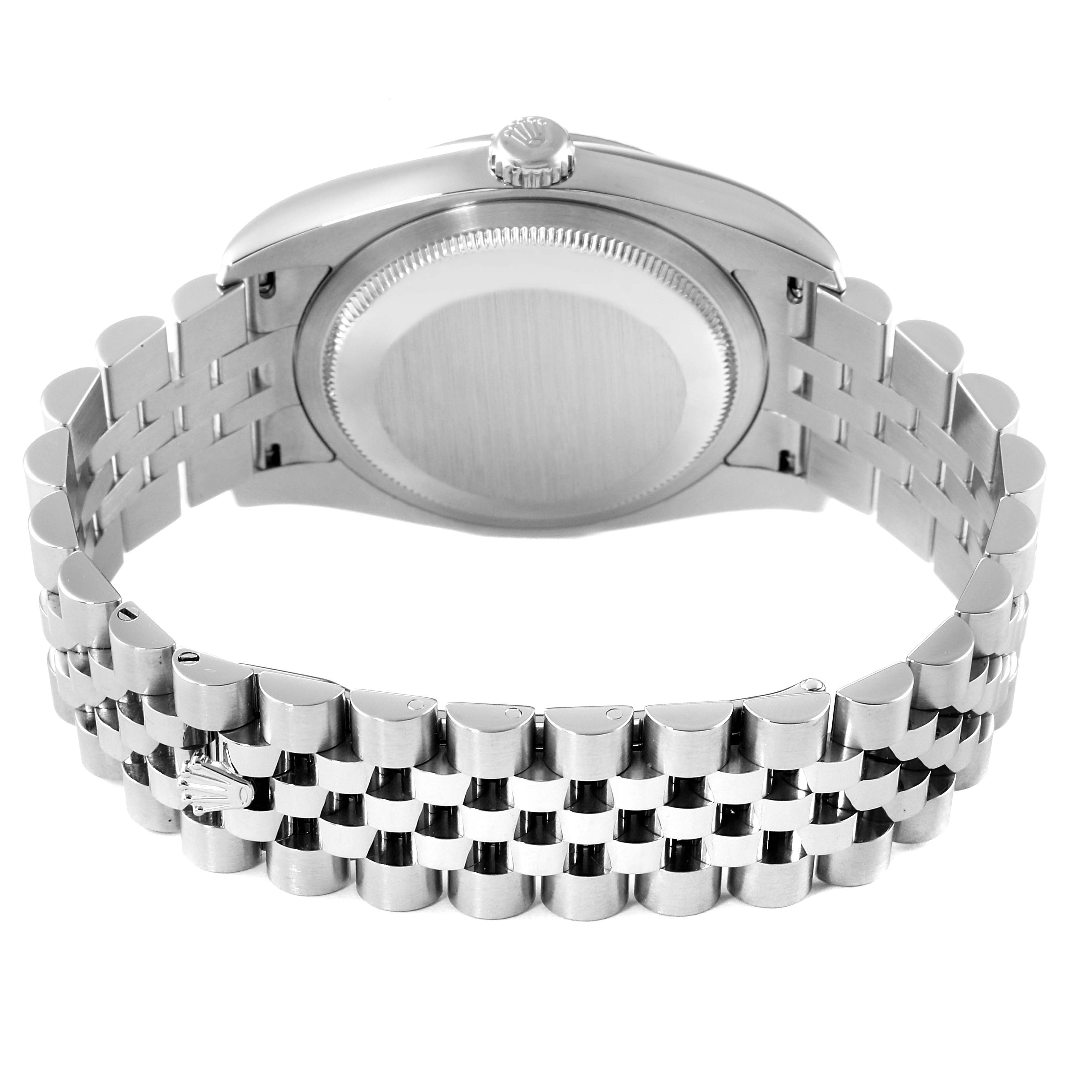 The image shows the back view of the Rolex Datejust 116234 Men's Stainless Steel Blue Dial 116234 Men's Stainless Steel Blue Dial model, highlighting its case back and bracelet.