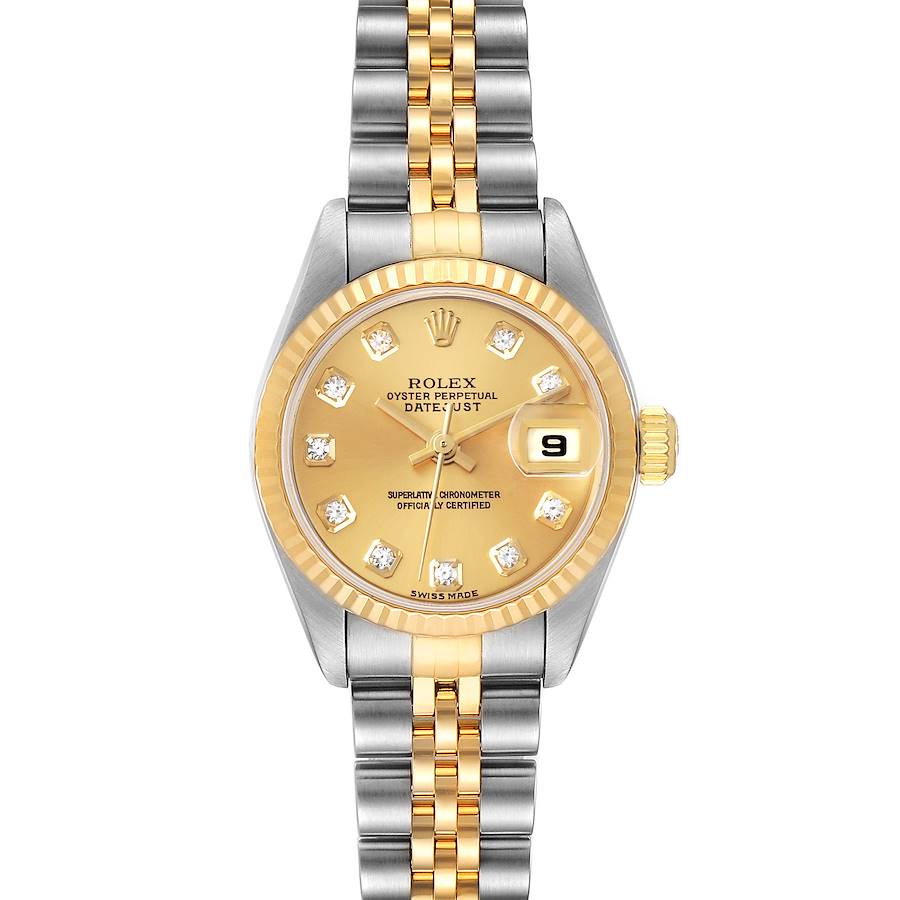 Rolex Datejust Steel Yellow Gold Champagne Diamond Dial Watch 79173 Box Papers SwissWatchExpo
