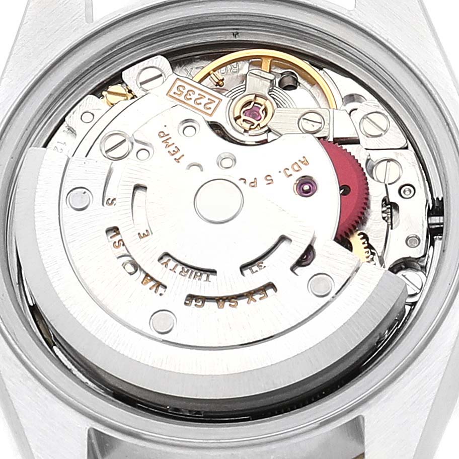 This image shows the internal mechanical movement of a Rolex Datejust 79173 Women
s Steel and Gold (two tone) Champagne Dial 79173 Women
s Steel and Gold (two tone) Champagne Dial watch, viewed from the back.