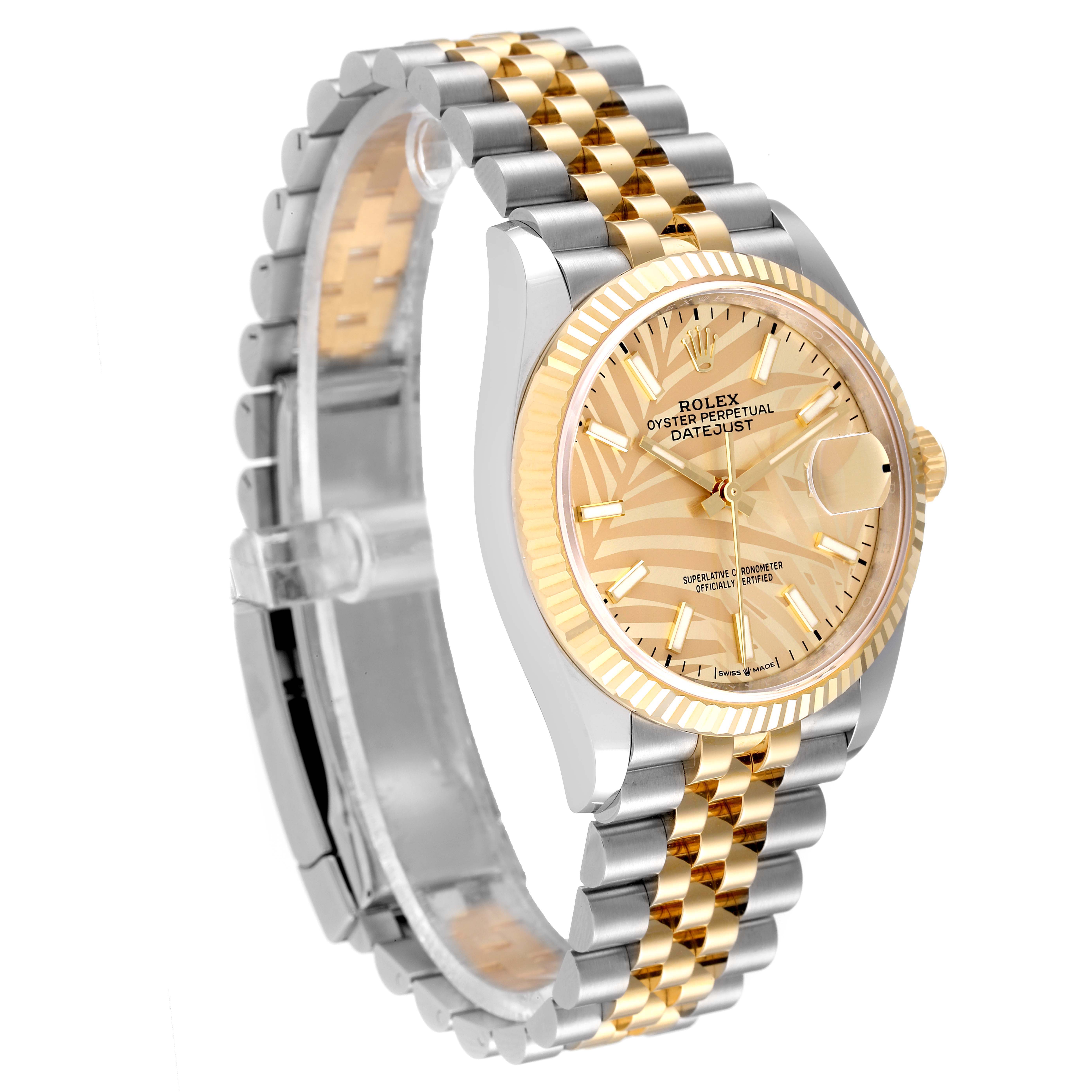 The image shows a Rolex Datejust 126233 Men's Steel and Gold (two tone) Champagne Dial 126233 Men's Steel and Gold (two tone) Champagne Dial watch at an angled front view, highlighting its face, bezel, and jubilee bracelet.