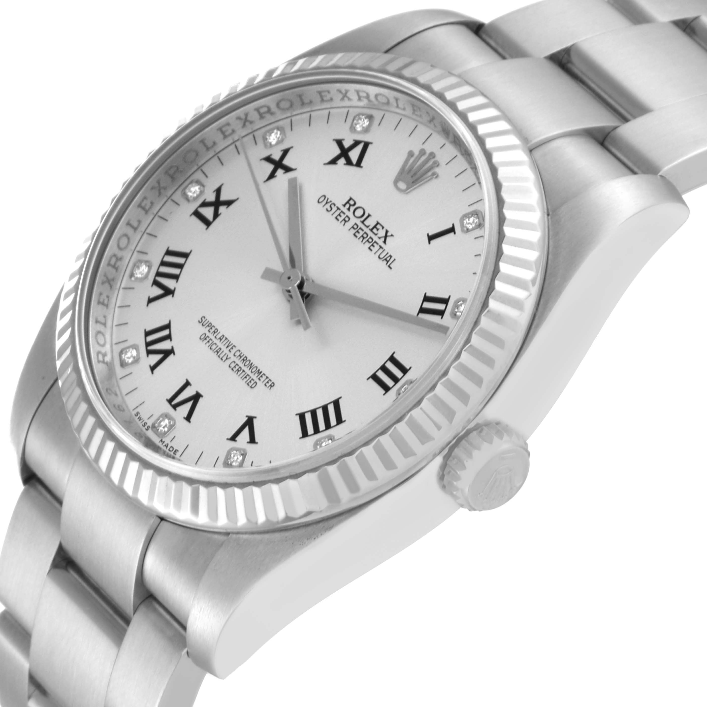 The image shows a Rolex Oyster Perpetual 116034 Men's Stainless Steel Silver Dial 116034 Men's Stainless Steel Silver Dial watch at an angle highlighting the dial, bezel, crown, and part of the bracelet.