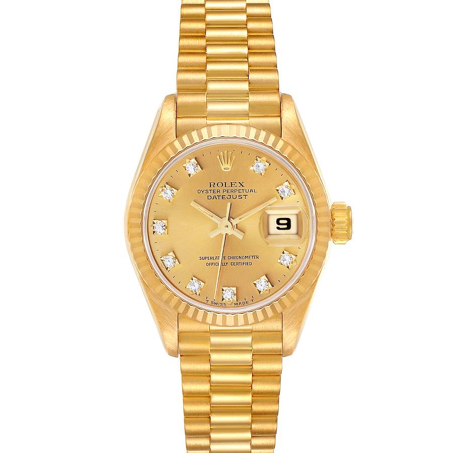 Rolex President Datejust Yellow Gold Diamond Dial Ladies Watch 69178 Box Papers SwissWatchExpo