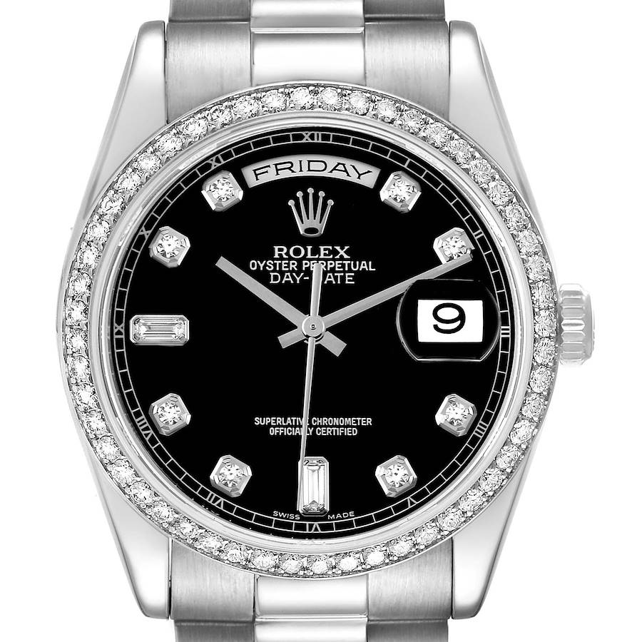 Rolex President Day-Date Platinum Black Diamond Dial Mens Watch 118346 SwissWatchExpo