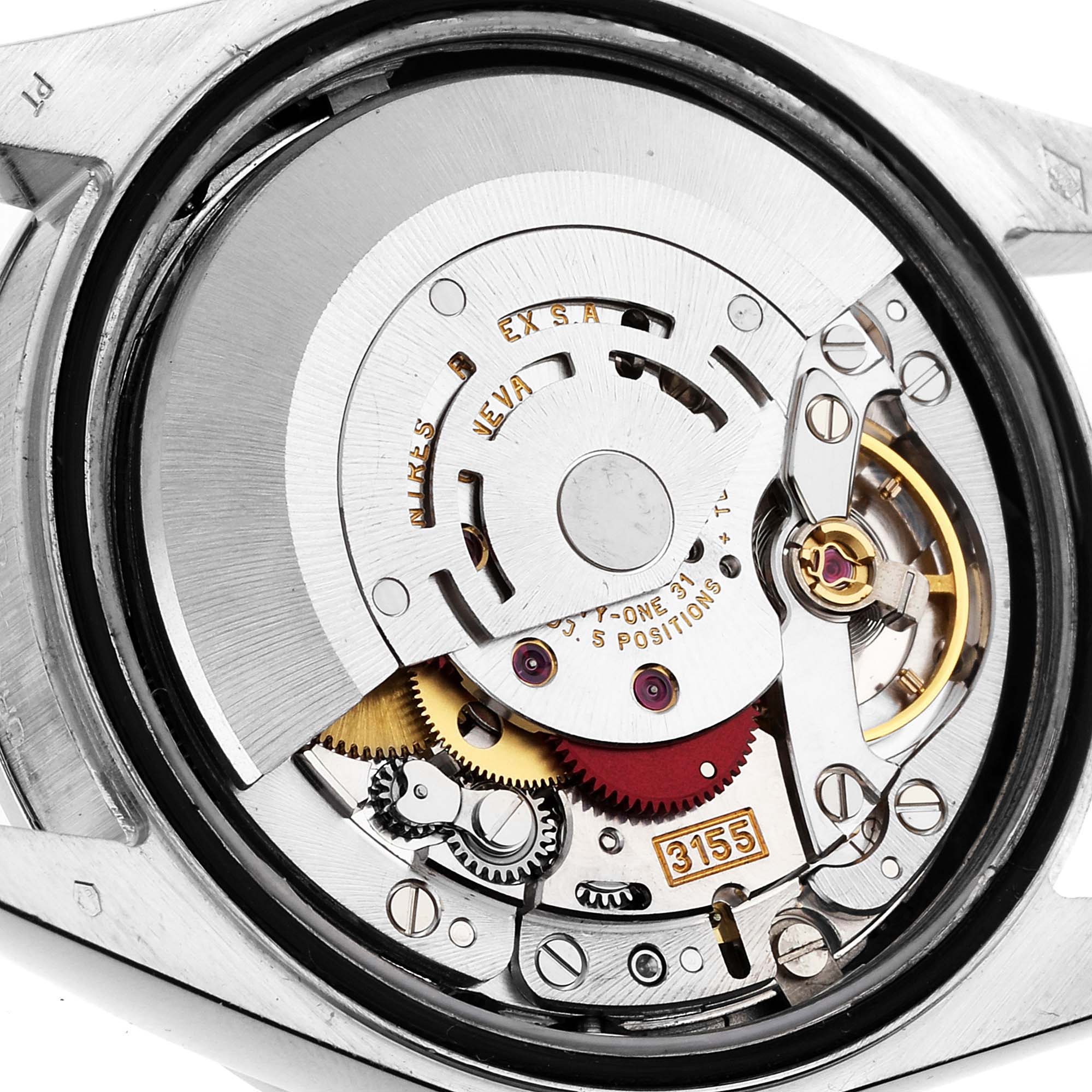 This image shows the internal mechanism of a Rolex President 118346 Men's Platinum Black Dial 118346 Men's Platinum Black Dial model watch from a close-up angle.