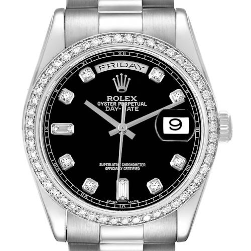 Photo of Rolex President Day-Date Platinum Black Diamond Dial Mens Watch 118346