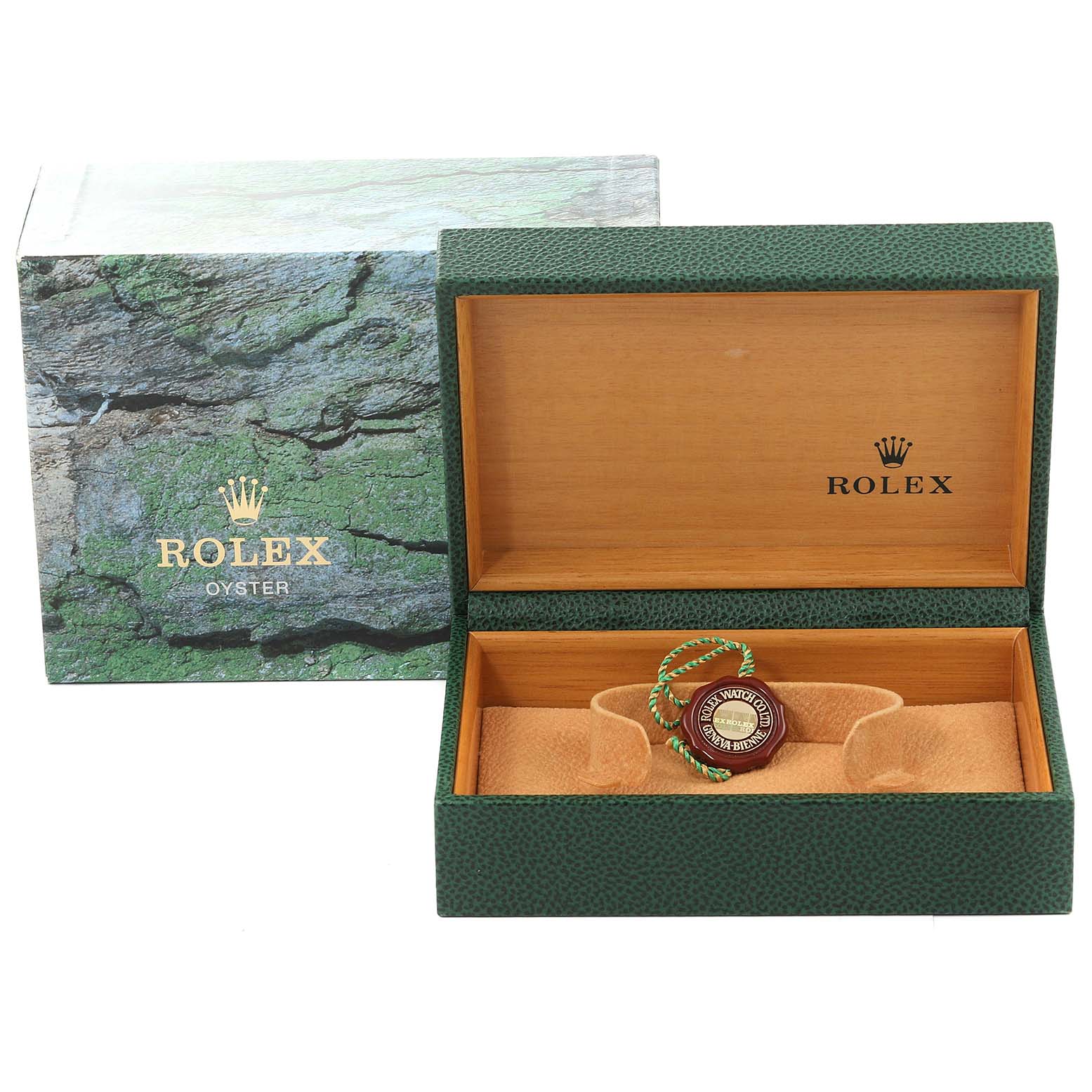 The image shows a Rolex Vintage Collection 16660 Men's Stainless Steel Black Dial 16660 Men's Stainless Steel Black Dial watch box with interiors and an authenticity tag.