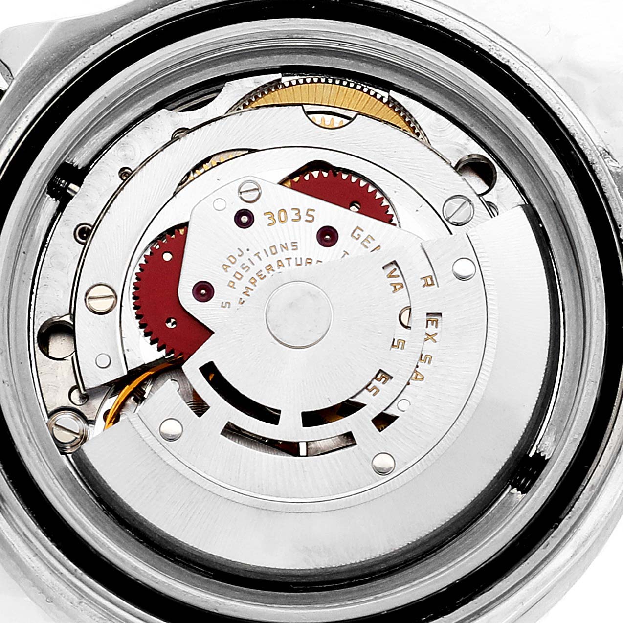 The image shows the inner mechanics and movement of the Rolex Vintage Collection 16660 Men's Stainless Steel Black Dial 16660 Men's Stainless Steel Black Dial model, viewed from the back.