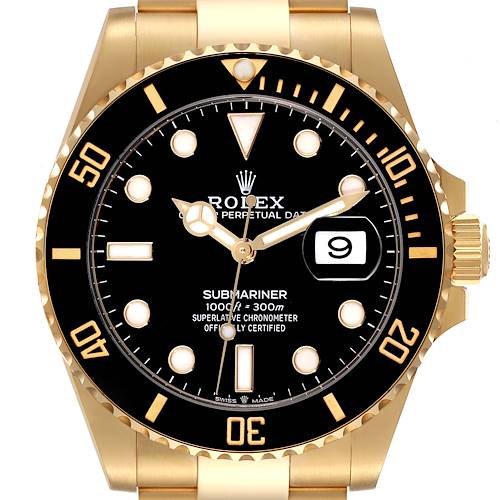 Photo of Rolex Submariner 18k Yellow Gold Black Dial Bezel Mens Watch 126618 Box Card