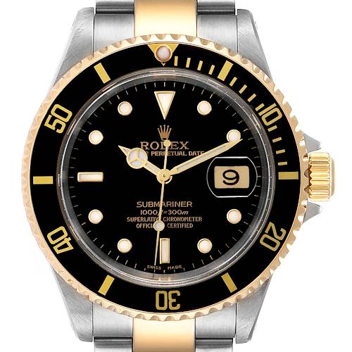 Photo of Rolex Submariner Steel Yellow Gold Black Dial Mens Watch 16613 Box Papers