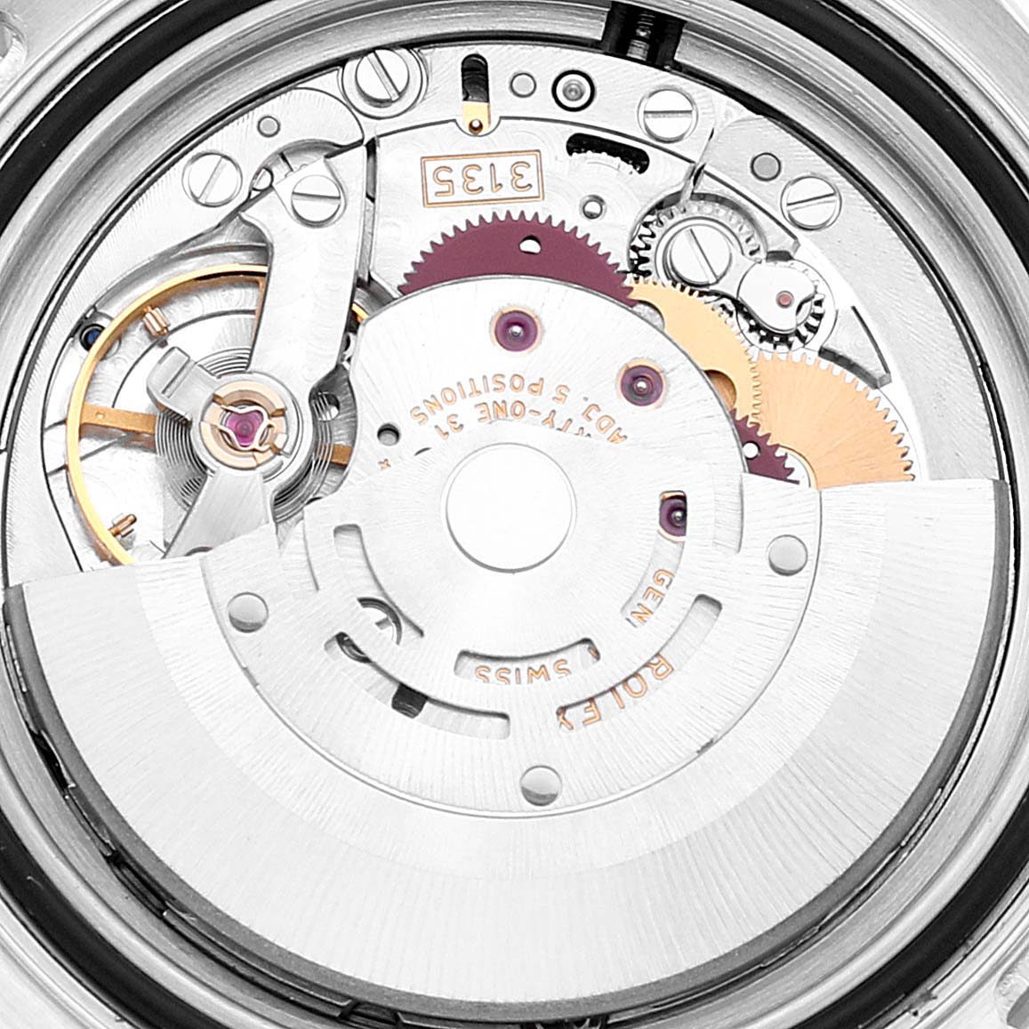 This image shows the inner mechanical movement of the Rolex Yacht-Master 16622 Men's Stainless Steel Silver Dial 16622 Men's Stainless Steel Silver Dial watch, including gears and the rotor.