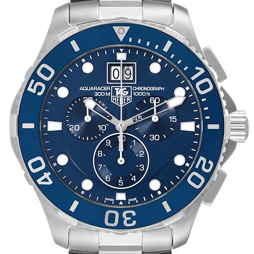 Photo of Tag Heuer Aquaracer Blue Dial Chronograph Mens Watch CAN1011 Box Card