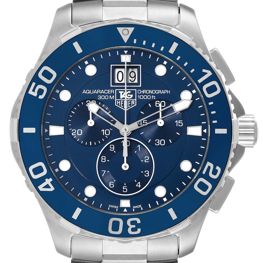 Tag Heuer Aquaracer Blue Dial Chronograph Mens Watch CAN1011 Box Card SwissWatchExpo