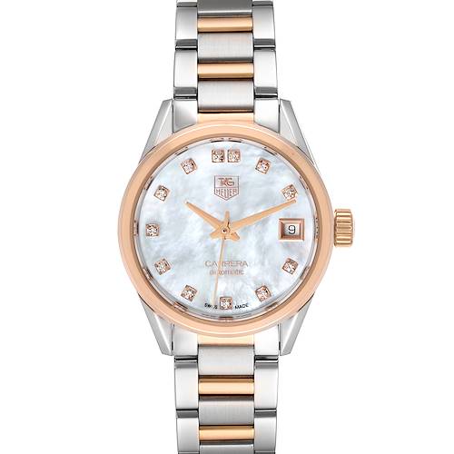 Photo of TAG Heuer Carrera Mother Of Pearl Diamond Steel Rose Gold Ladies Watch WAR2452 Box Card
