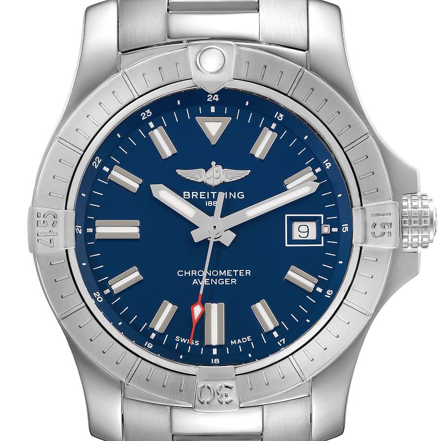 Breitling Avenger Blue Dial Stainless Steel Mens Watch A17318 Box Card SwissWatchExpo