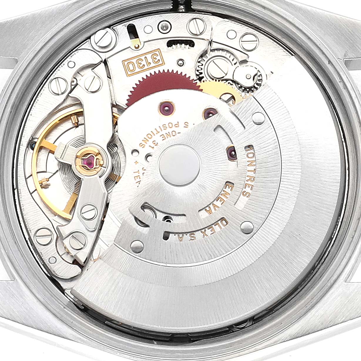 This image shows the internal mechanical movement of the Rolex Air-King 14000 Men's Stainless Steel Blue Dial 14000 Men's Stainless Steel Blue Dial watch from a rear angle.