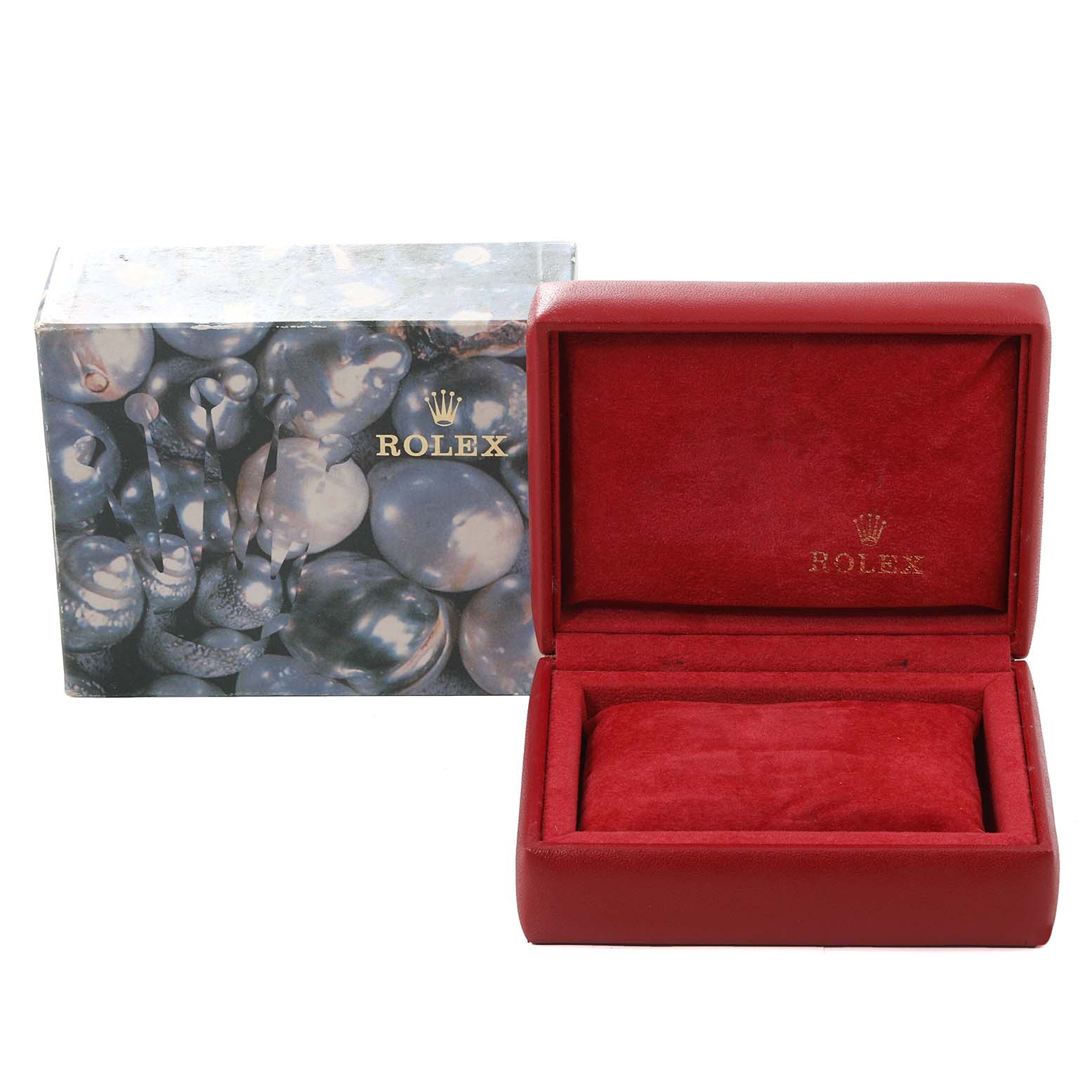 The image shows a Rolex Datejust 69173 Women's Steel and Gold (two tone) Black Dial 69173 Women's Steel and Gold (two tone) Black Dial watch box and its outer packaging from a front angle.