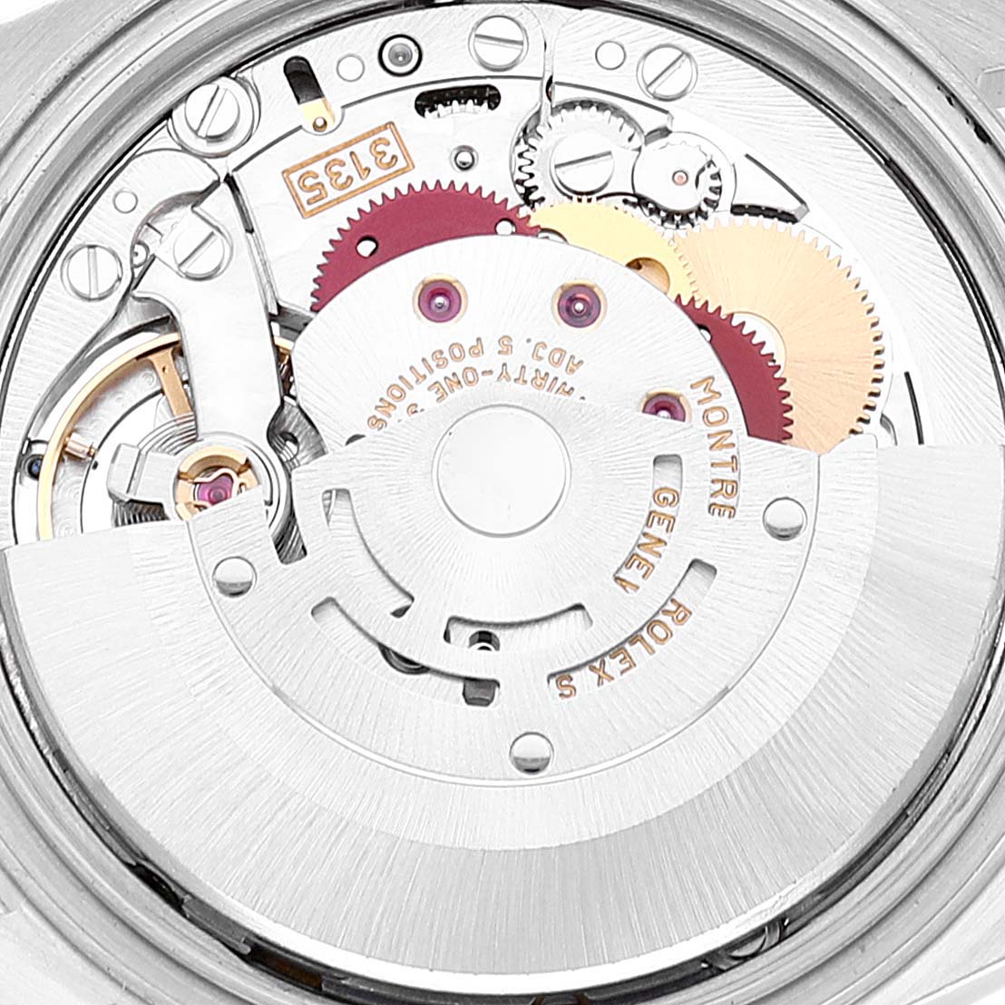 This image shows the internal mechanism and movement of a Rolex Datejust 16220 Men's Stainless Steel Blue Dial 16220 Men's Stainless Steel Blue Dial model watch.