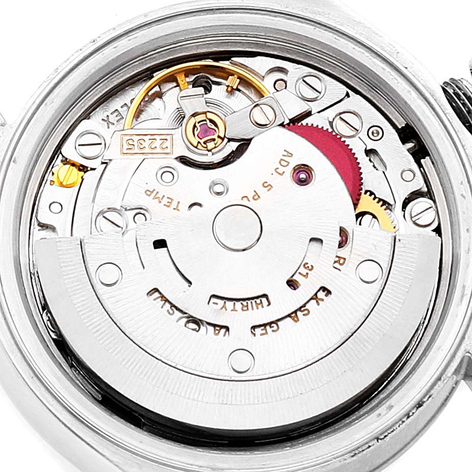 This image shows the inner mechanical movement of the Rolex Datejust 79174 Women's Stainless Steel Blue Dial 79174 Women's Stainless Steel Blue Dial watch from a top-down angle.