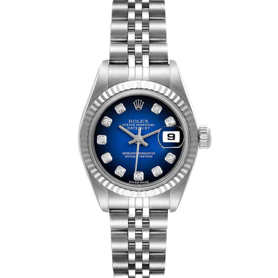 Rolex Datejust Steel White Gold Blue Vignette Diamond Dial Ladies Watch 79174 SwissWatchExpo