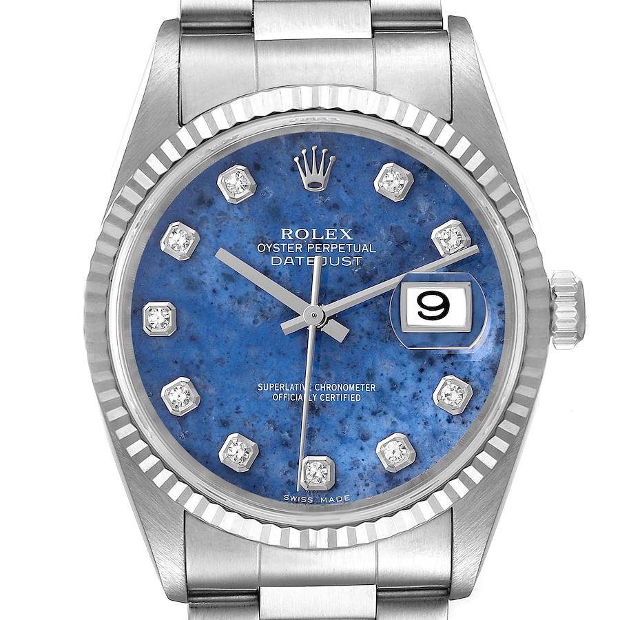 Rolex Datejust Steel White Gold Sodalite Diamond Dial Mens Watch 16234 SwissWatchExpo