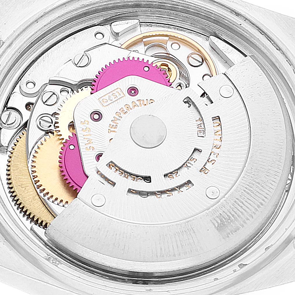 This image shows the internal movement mechanism from the back of a Rolex Datejust 1601 Men
s Steel and Gold (two tone) Champagne Dial 1601 Men
s Steel and Gold (two tone) Champagne Dial watch.