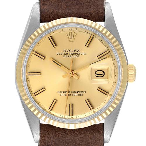 Photo of Rolex Datejust Steel Yellow Gold Fat Boy Dial Vintage Mens Watch 1601