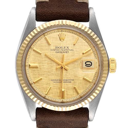 Photo of Rolex Datejust Steel Yellow Gold Champagne Linen Dial Vintage Mens Watch 1601