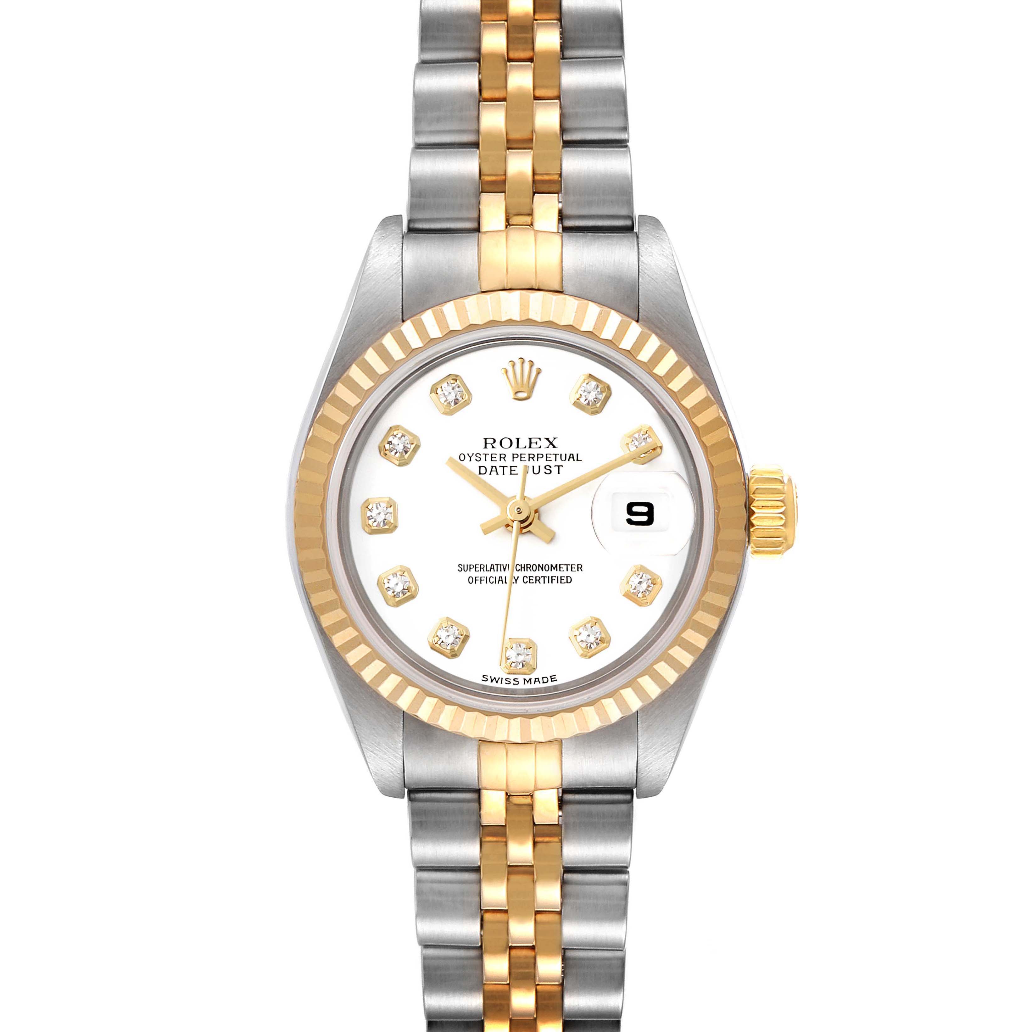 Rolex Datejust Steel Yellow Gold White Diamond Dial Watch 79173 Box ...