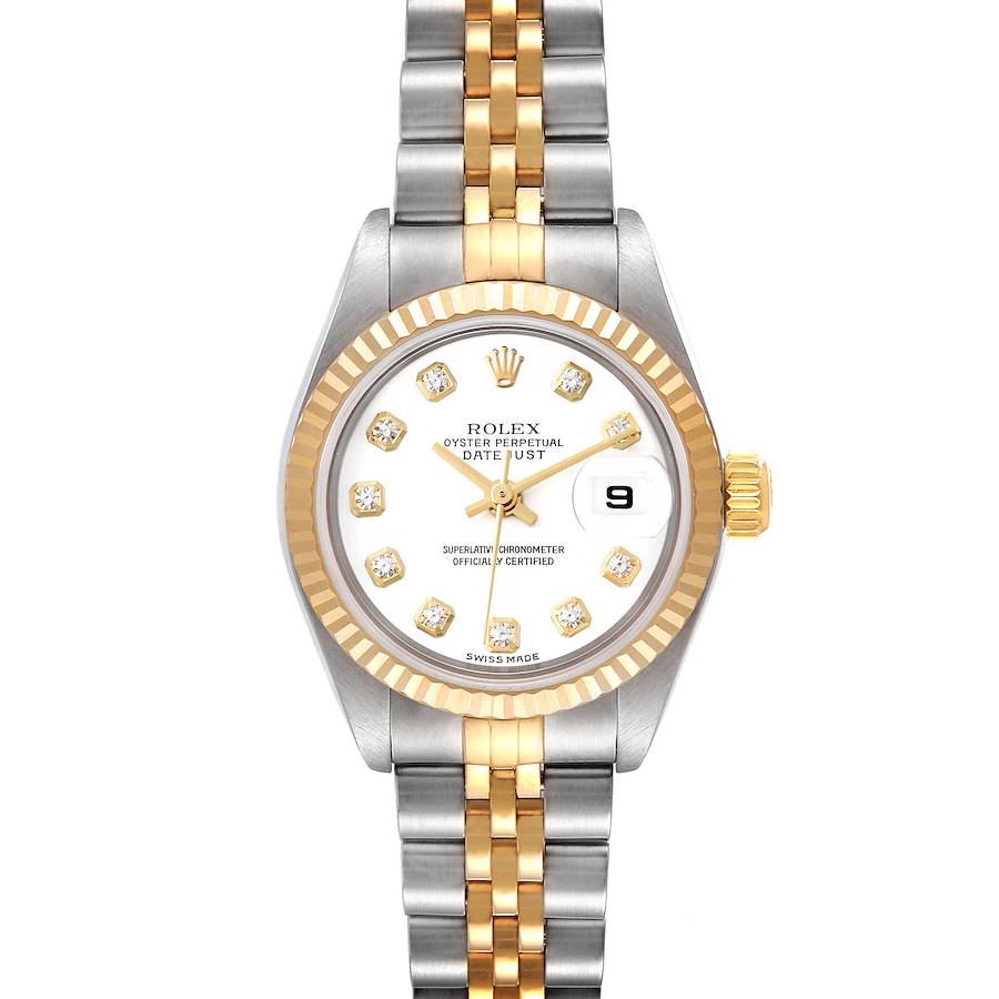 Rolex Datejust Steel Yellow Gold White Diamond Dial Watch 79173 Box Papers SwissWatchExpo
