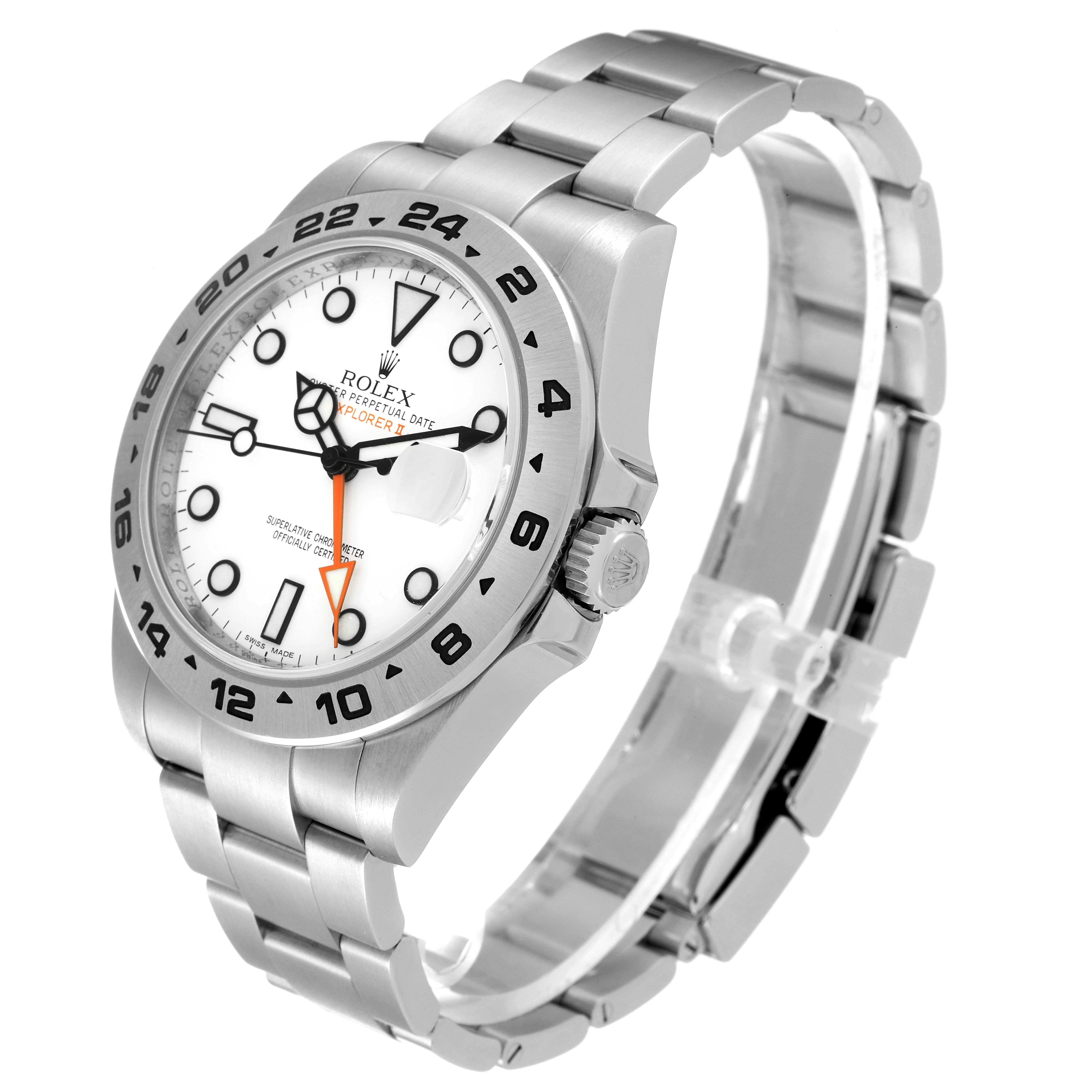 This image shows a Rolex Explorer 216570 Men's Stainless Steel White Dial 216570 Men's Stainless Steel White Dial watch angled to display the face, bezel, crown, and part of the bracelet.