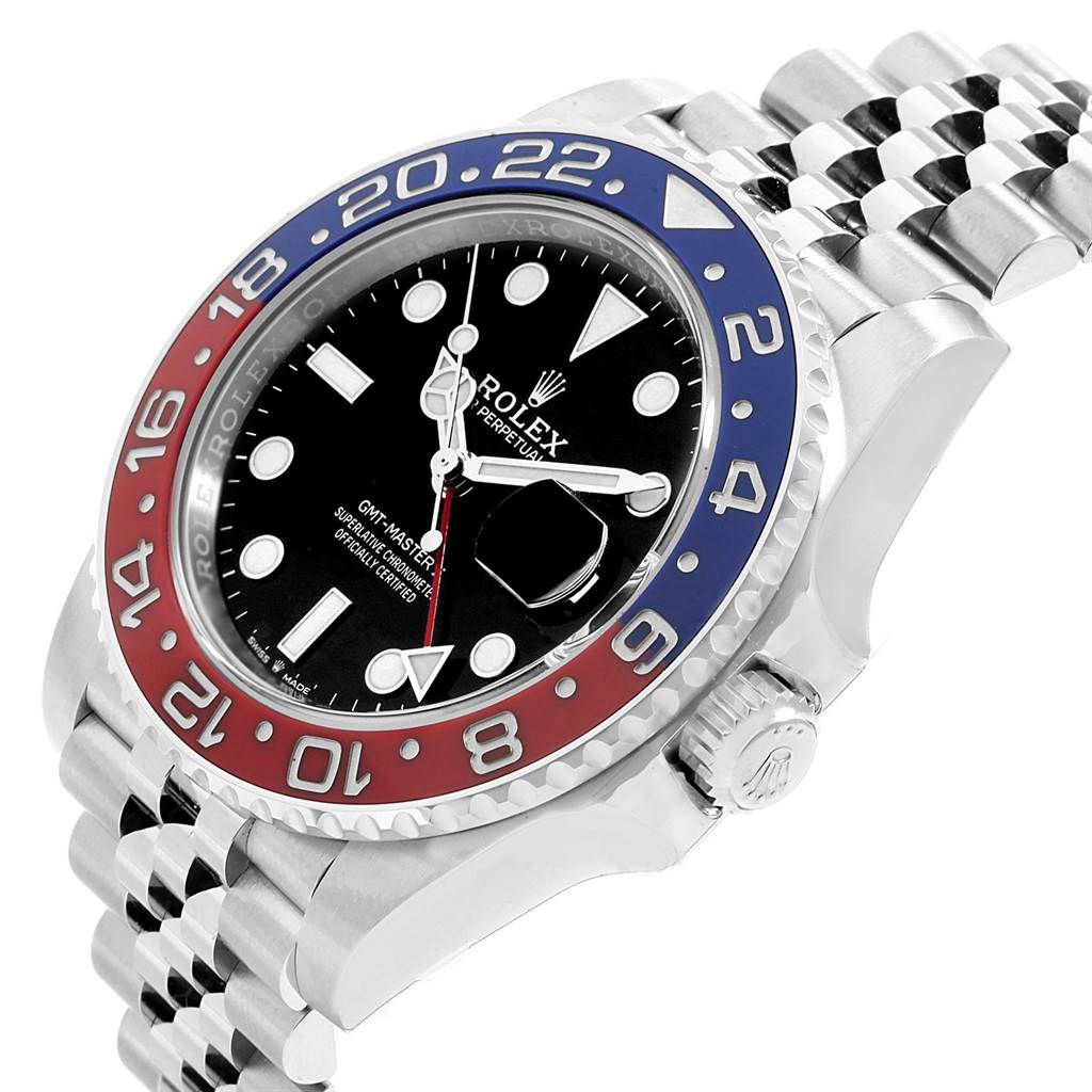 This Rolex GMT-Master 126710 Men
s Stainless Steel Black Dial 126710 Men
s Stainless Steel Black Dial watch is shown at a slight angle, displaying the bezel, dial, crown, and bracelet.