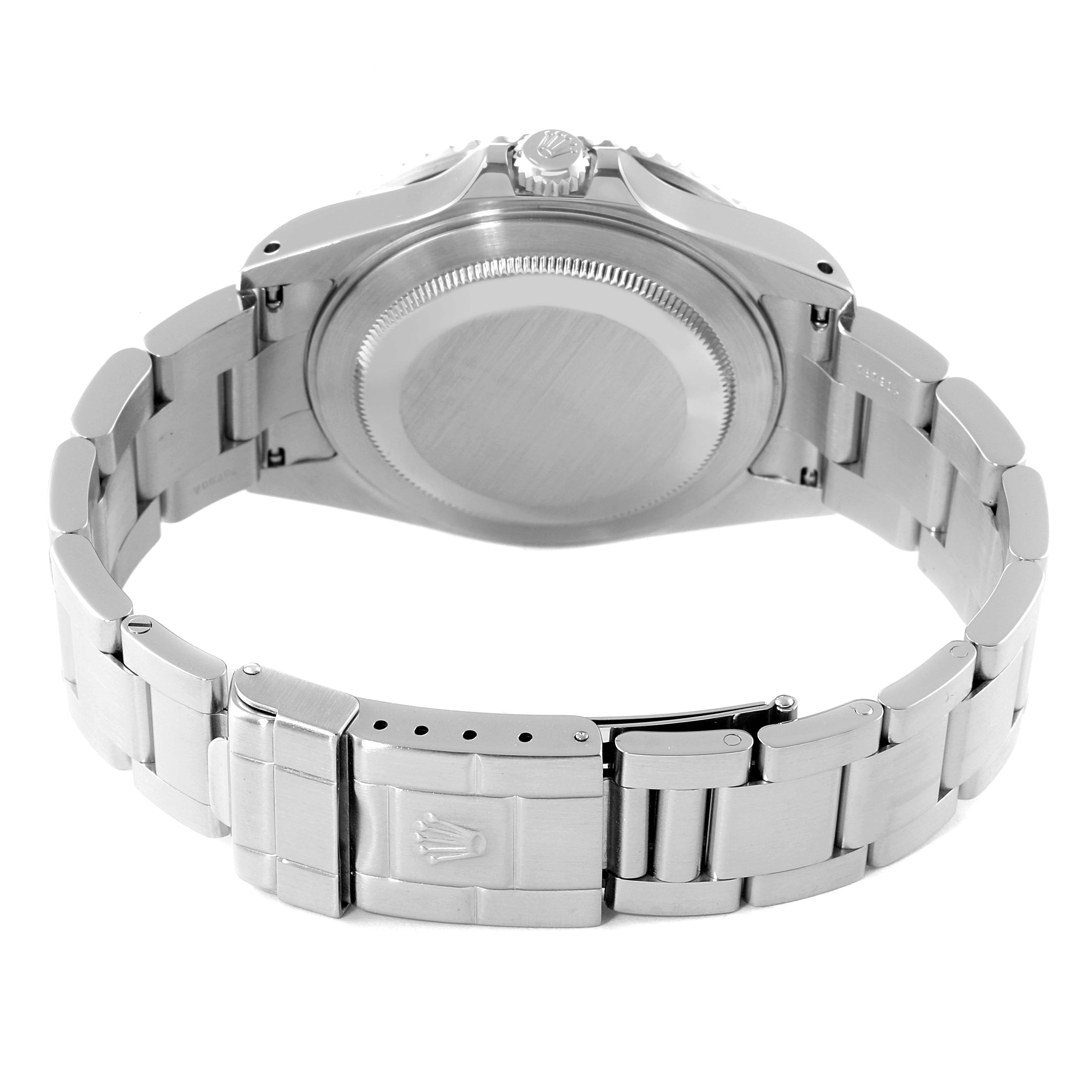 This image shows the back case and bracelet of a Rolex GMT-Master 16710 Men's Stainless Steel Black Dial 16710 Men's Stainless Steel Black Dial watch from a rear angle.