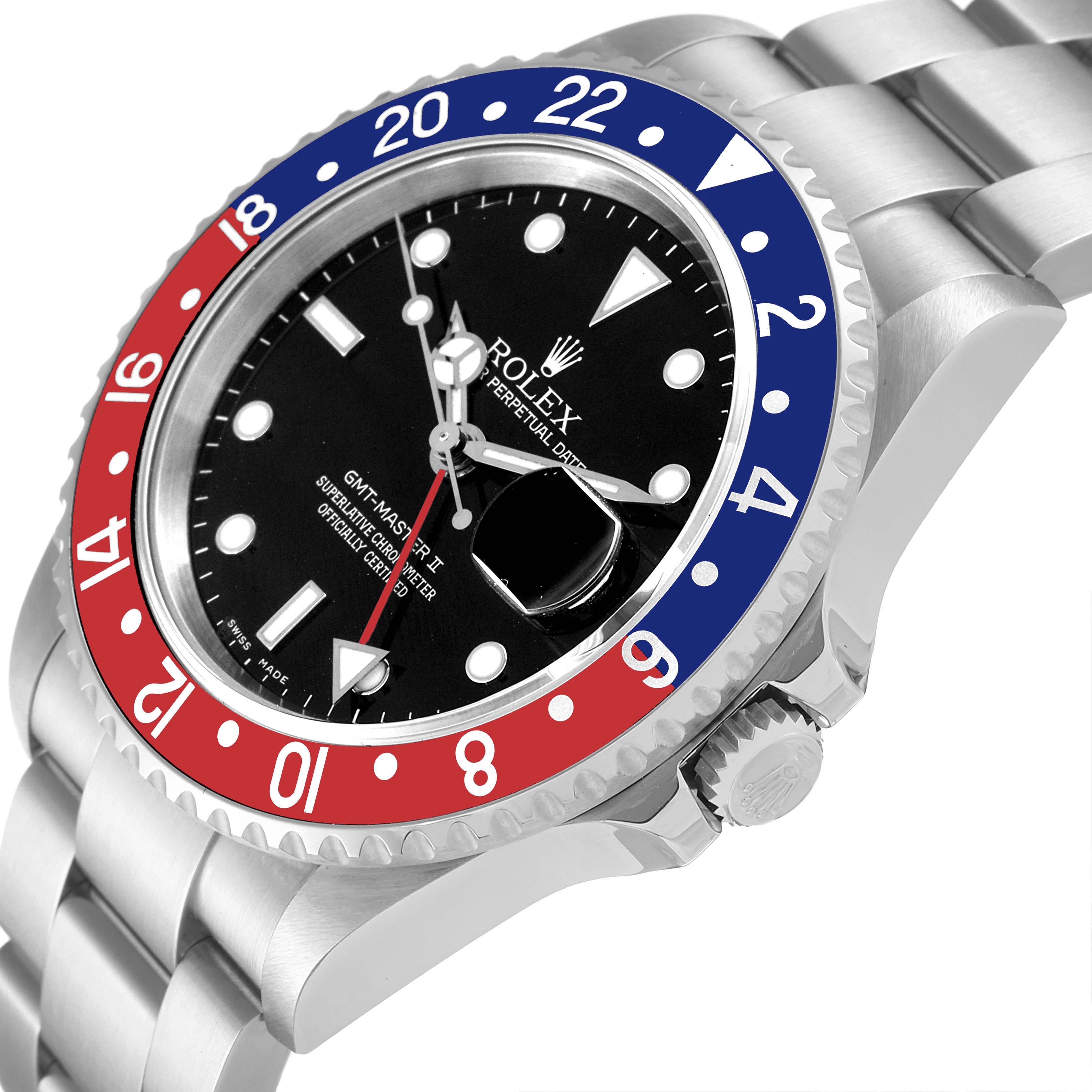 The image shows a Rolex GMT-Master 16710 Men's Stainless Steel Black Dial 16710 Men's Stainless Steel Black Dial watch at an angle highlighting the bezel, face, crown, and part of the bracelet.