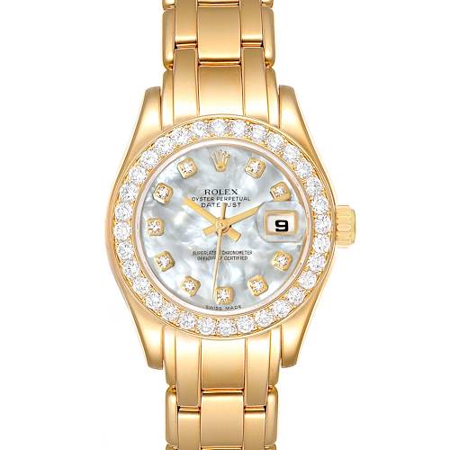 Photo of Rolex Pearlmaster Yellow Gold Mother of Pearl Diamond Ladies Watch 69298