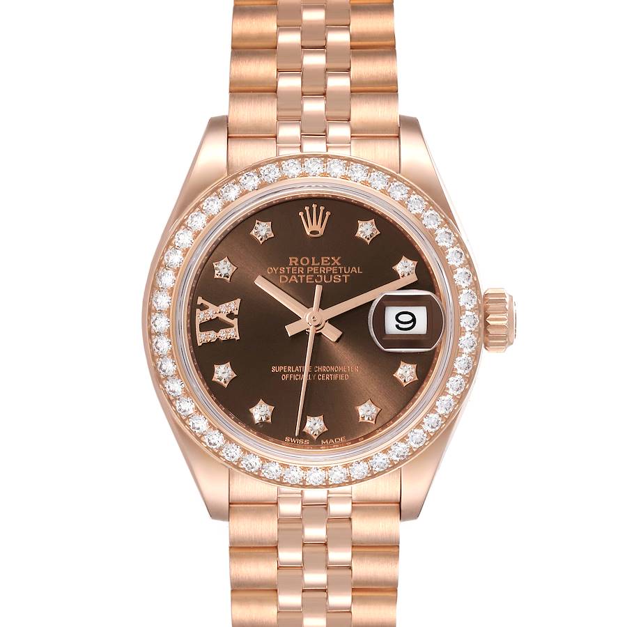 Rolex President 28 Rose Gold Chocolate Diamond Dial Ladies Watch 279135 SwissWatchExpo