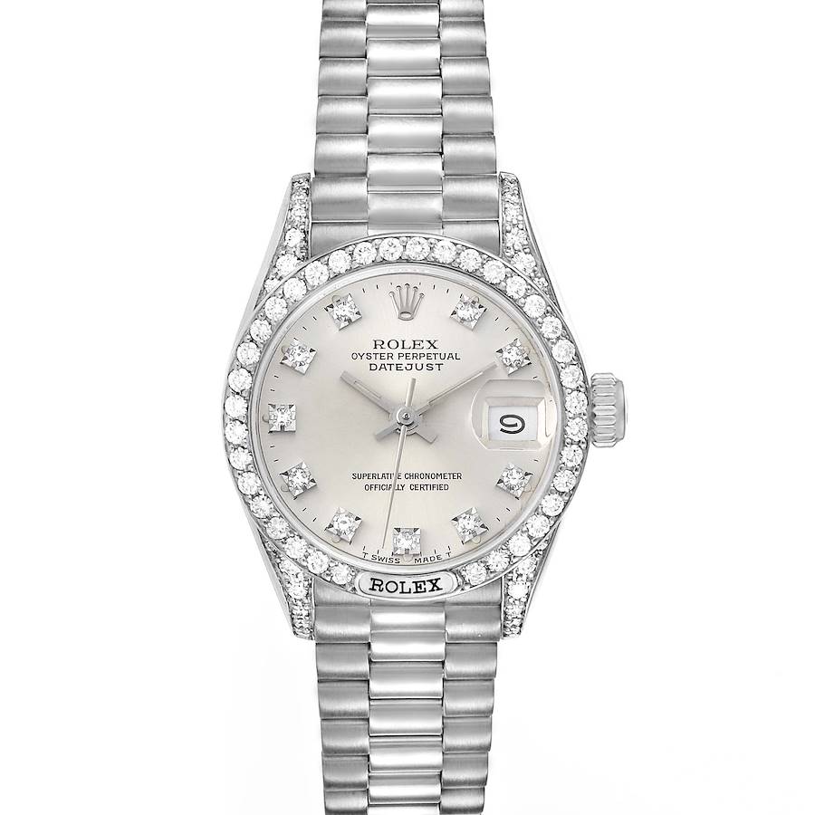 Rolex President Datejust White Gold Silver Diamond Dial Ladies Watch 69159 SwissWatchExpo