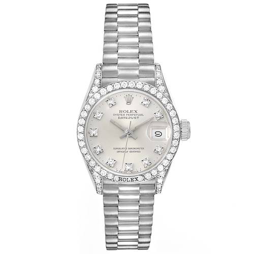 Photo of Rolex President Datejust White Gold Silver Diamond Dial Ladies Watch 69159