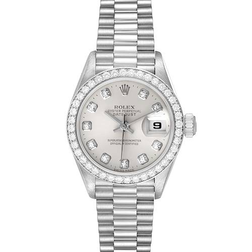 Photo of Rolex President Platinum Silver Diamond Dial Ladies Watch 69136 Box Papers
